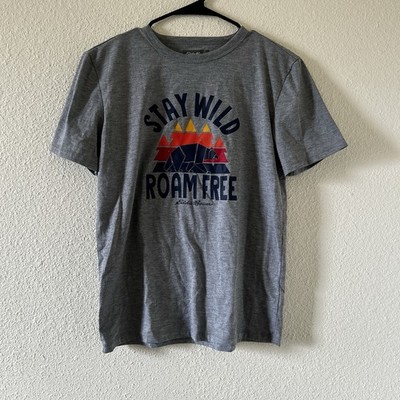 Eddie Bauer Kids ''Stay Wild Roam Free'' Gray Graphic T-Shirt Size L 14/16