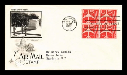 DR JIM STAMPS US COVER AIR MAIL 7C FIRST DAY ISSUE SCOTT C60 BLOCK ARTCRAFT