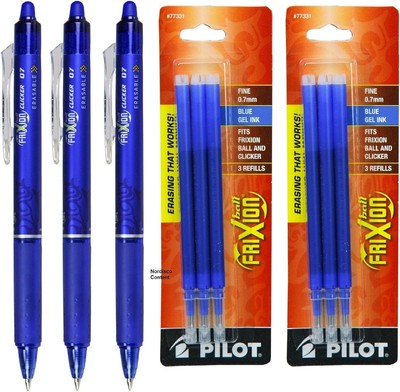 Pilot Frixion Clicker Retractable Erasable Blue Gel Ink Pens, Fine Point 0.7mm -