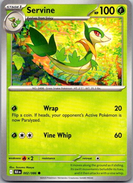 Servine 002/086 Common Black Bolt Pokemon Near Mint