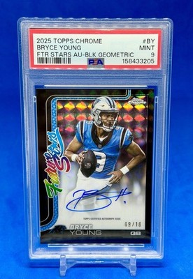 2025 Topps Chrome Bryce Young Auto Black Geometric 9/10 PSA 9 JSY MATCH OnCard🔥