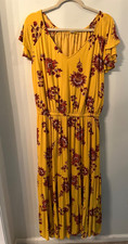 Old Navy Yellow Multicolor Floral V-Neck Midi Sundress Size L Flutter Sleeve