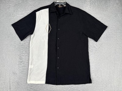 Cafe Luna Shirt Mens Medium Black White Short Sleeve Colorblock Retro Button Up