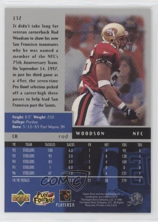 1998 Upper Deck Black Diamond Triple Diamond Rod Woodson #132 HOF - Image 2 of 2