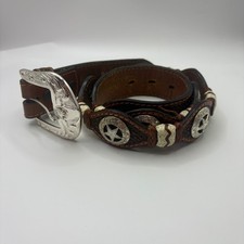 Ranger Belt Co Brown Hand Tooled Leather Western Star Concho Belt Mens 34 WB2343