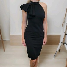 Black Dress Juniors Medium Knee Length One Sleeve Straight Pencil Tight Ruffle