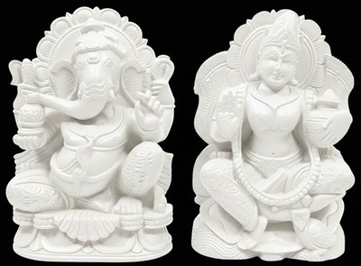 Ganesha Lakshmi Idol Set 10cm - Marble Dust Laxmi Ganesh Murti Diwali Gift White