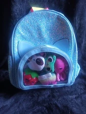 Claire's Blue Glitter Cute Kawaii Kitty Backpack 5 Mini Critter Plush