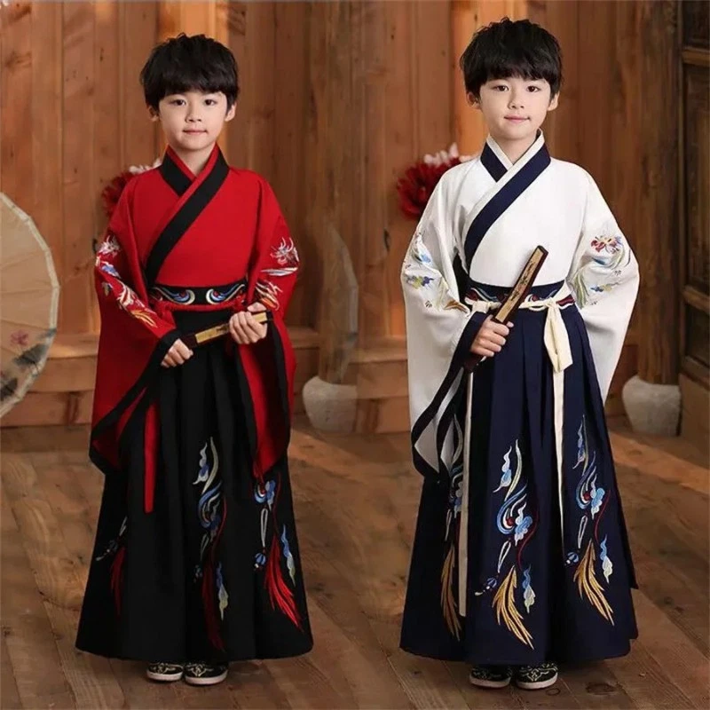 Traje chino Hanfu Podium Nuevo Jaar Pak niños traje tradicional Voor Foto 4 de 4