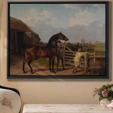 Vintage Framed Rural Horse Oil Painting Canvas Print Wall Art Decor Rustic