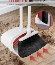 Broom and Dustpan Set, 52" Long Handle Broom and Dustpan Set for Home, Standin