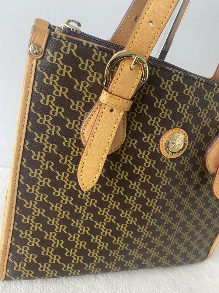 Rioni Italian Leather Shoulder Bag Tote East West Signature Italy READ - Image 3 of 4