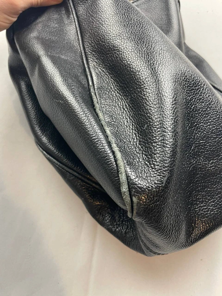 Bolso Hobo De Vecchi Hamilton Hodge Vintage Cuero Negro Años 80 Guijarro Foto 4 de 4