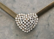 VTG 1980's Glam RHINESTONE HEART Skinny Gold Adjustable/Stretch Snake-Chain BELT
