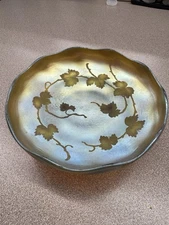 L.C. T. Favrile Ivy Design Footed Bowl Iridescent