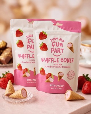 Just Fun Part Waffle Cone Strawberry White Chocolate 2 Pack bite Size Snack 4.23