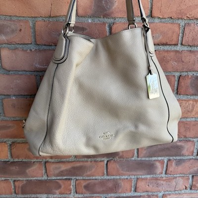 Coach Edie Pebbled Leather Shoulder Bag Light Tan Purse | eBay