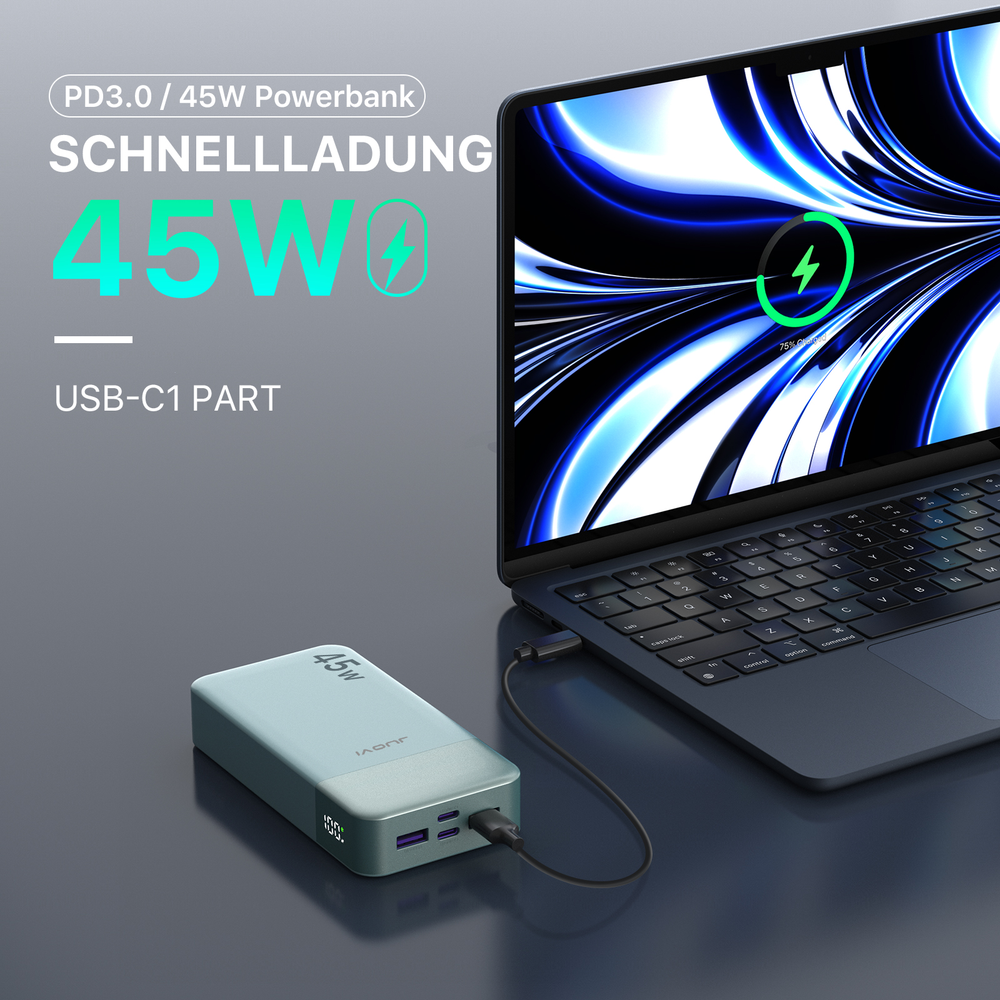 45W 20000mAh Power Bank Fast Charging for iPhone Samsung Laptop USB-C PD