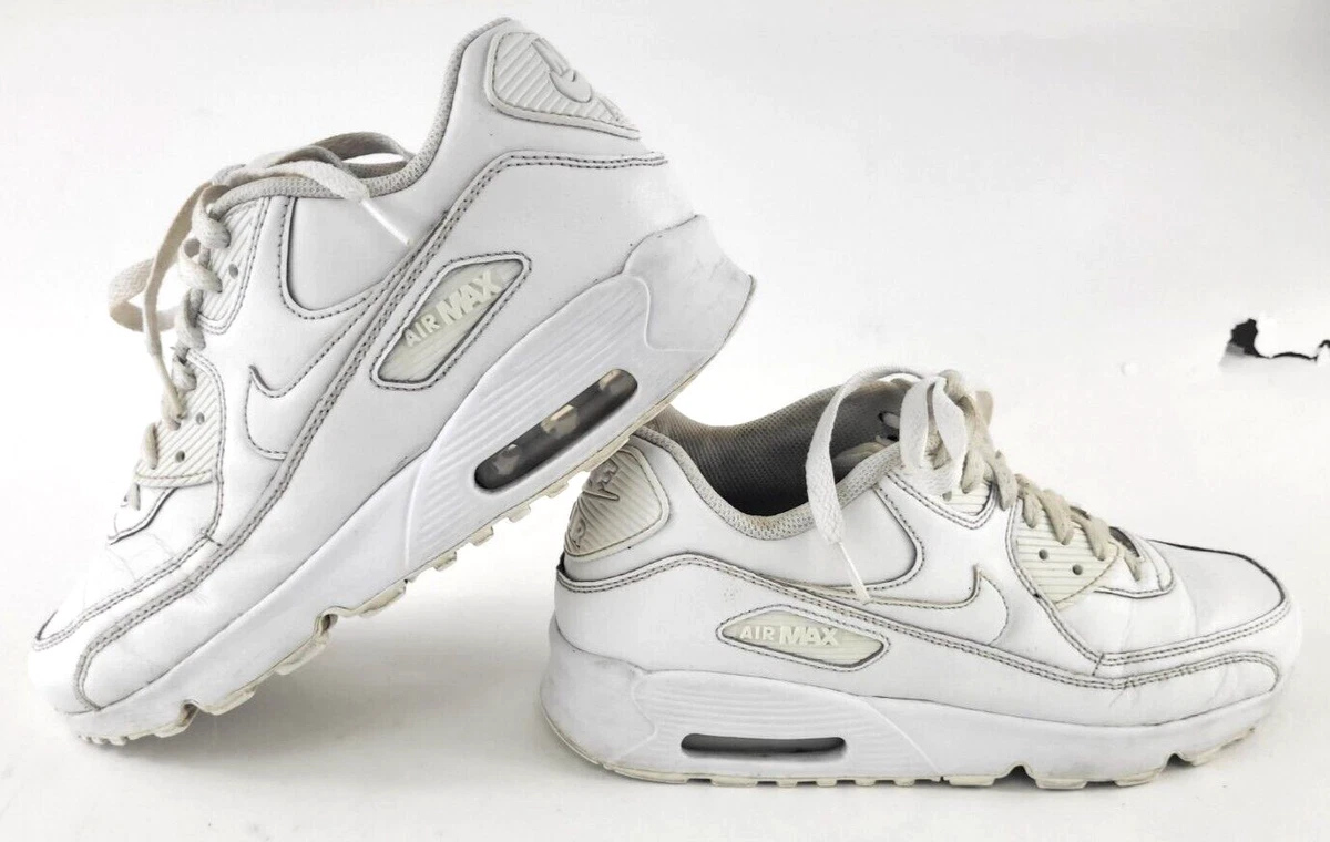 Nike Air Max 90 Leather Triple White Shoes Youth Size 7 Y Low Top