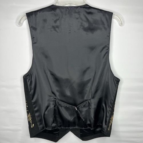 Cedars Vintage Women Black With Gold Embroidered Suede Leather VEST Size M - Picture 10 of 11