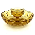 Bartlett Collins Amber Glass 8 1/2" Chip & Dip Bowl Manhattan Bullseye Anomaly