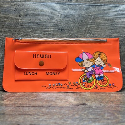 Vintage 1970's Neon Orange Kids Lunch Money Pouch Pencil Case MK