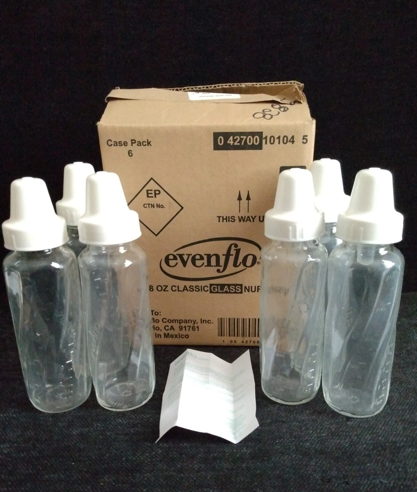 Evenflo Baby Bottles 8oz Classic Glass Nursers 6 Bottles 6 Caps 5 Nipples NOB