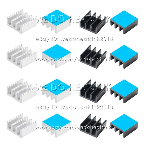 11x11x5mm Silver / Black Aluminum Heat Sink Radiator Cooler With Adhesive Tapes