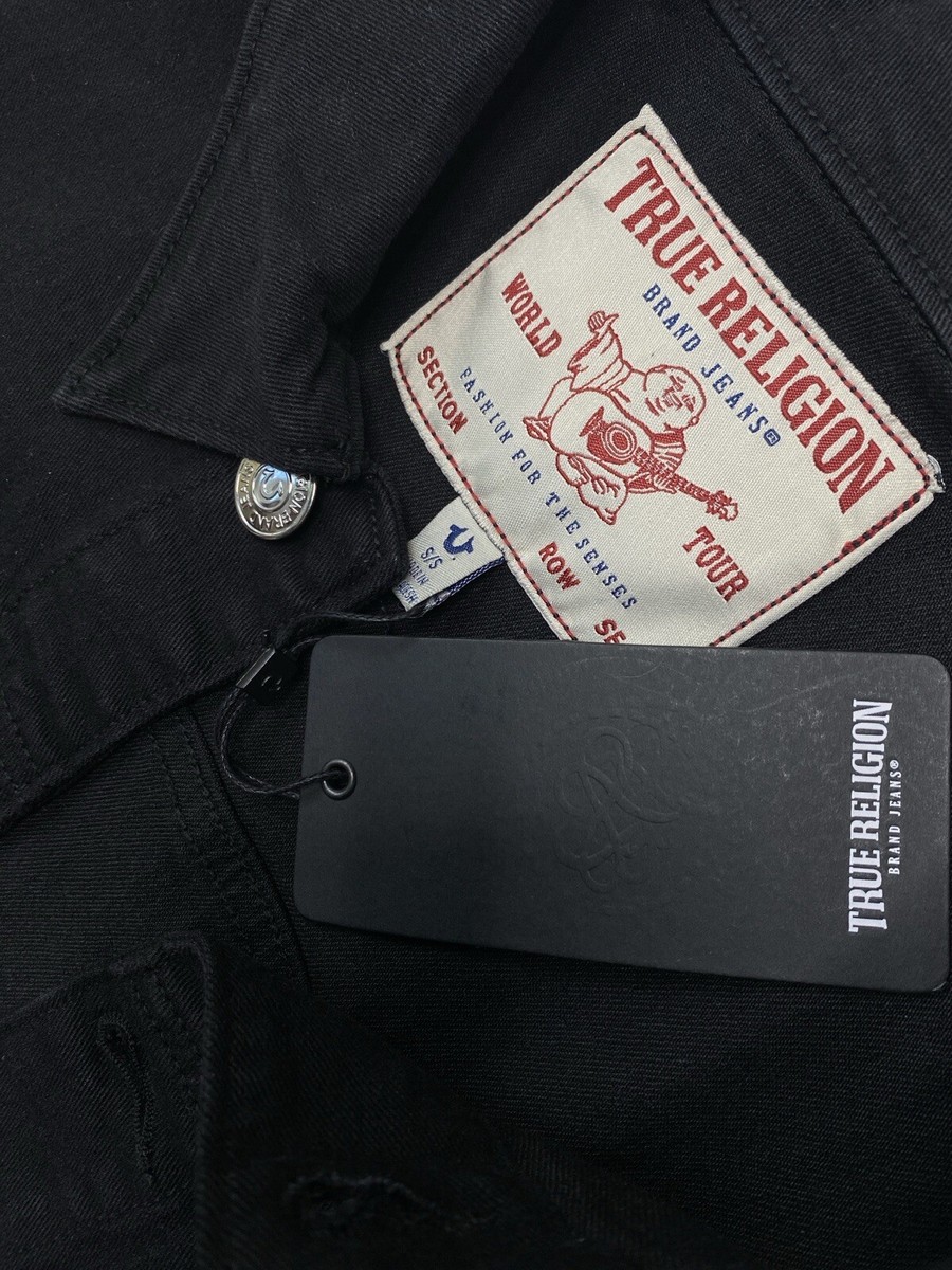 True Religion Men Jacket S Black Rinse Stretch Denim Trucker