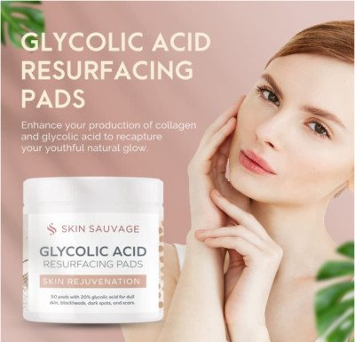 SKIN SAUVAGE Glycolic Acid 20% Resurfacing Peel 50 Pads NEW FAST FREE SHIPPING