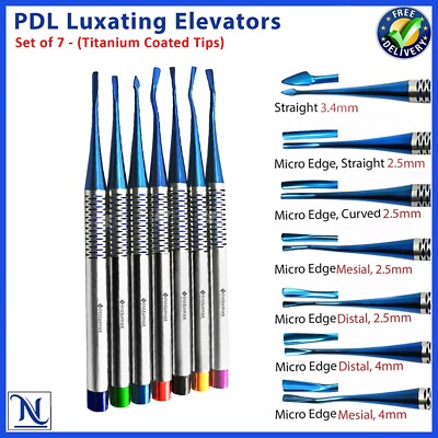 Dental PDL Luxating Root Elevators Set of 7 Precise Periotomes Tips Titanium Lab