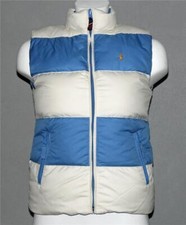 Ralph Lauren Down Puffer Blue White Reversible Vest Pockets Girl's L / Wm's S