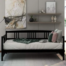 Twin/Full Size Daybed Sofa Bed Platform Bed Wood Bed Frame Guest Bed White/Brown