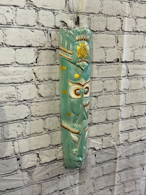 50 cm grüne Eule handgeschnitzt Fair Trade Holz Tier Wandbild Wandbehang Maske