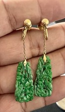14K Yellow Gold Spinach Jade Earrings (FL410)