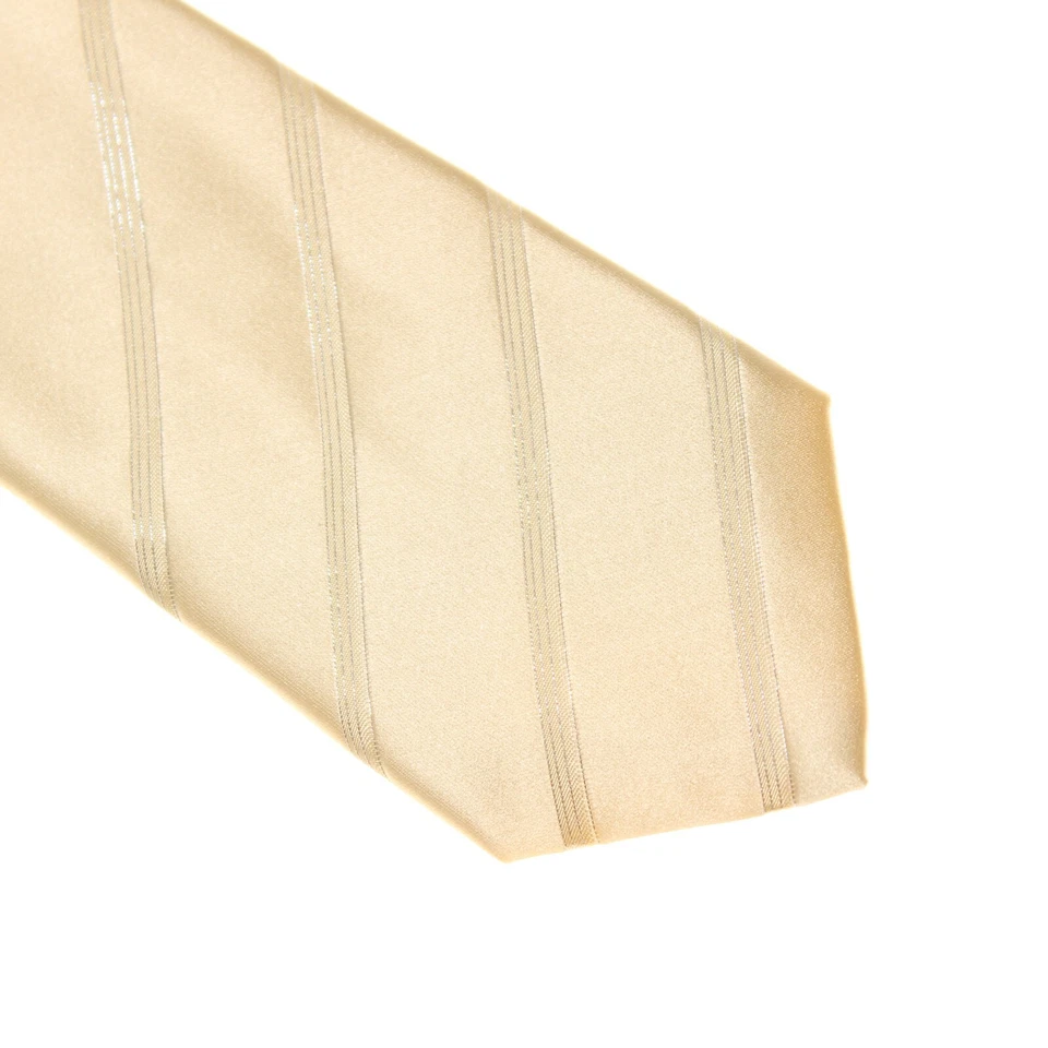 Corbata Italo Ferretti Nueva con Etiquetas Beige Tonal/Plateado Rayas Mezcla Seda Hecha en Italia Foto 2 de 4