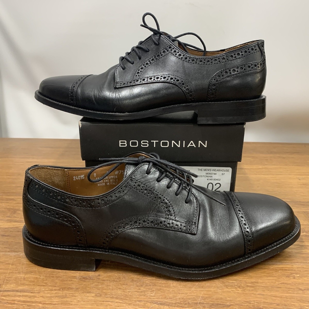 ほめ Bostonian Cap Toe Men's Dress Shoes Black Fremont Lace Up Size 8 D