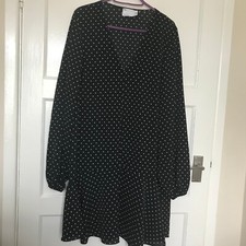 Asos Design Polka Dot Dress UK Size 12 Black White Long Sleeve Tiered