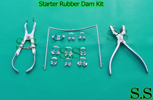 Rubber Dam Starter Kit For Dental Work - 18 Pcs With Frame, Punch, Clamps