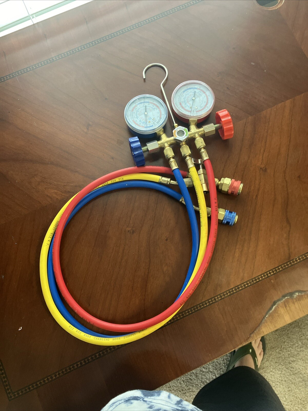 HVAC Diagnostic Manifold Gauge Set Hoses & Hook for R404A R134A R12 R22