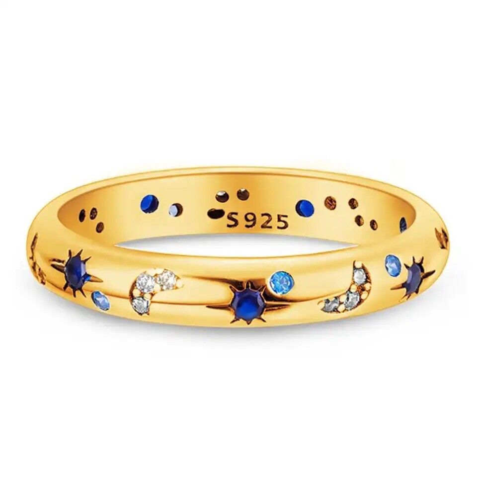 Ring Golden Shining Star For Women CZ Cubic Zircon Star Moon Flower Jewelry