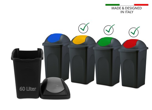 3-fach Mülleimer 60L mit Schwingdeckel Abfalleimer Mülltrenner Mülltrennsystem - Bild 2 von 5