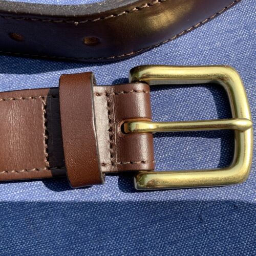 Vineyard Vines Belt Mens sz 32 Red Ice Hockey Brass Canvas Leather Made in USA - Picture 13 of 13