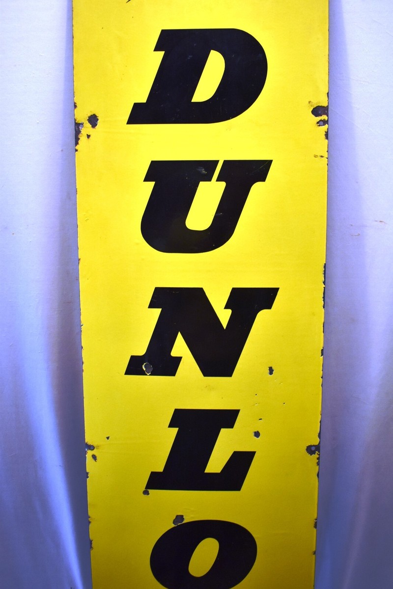 Plaque Publicitaire Ancienne Dunlop émaillée Pour Pneus - Années 1950 - 72x18 Pouces