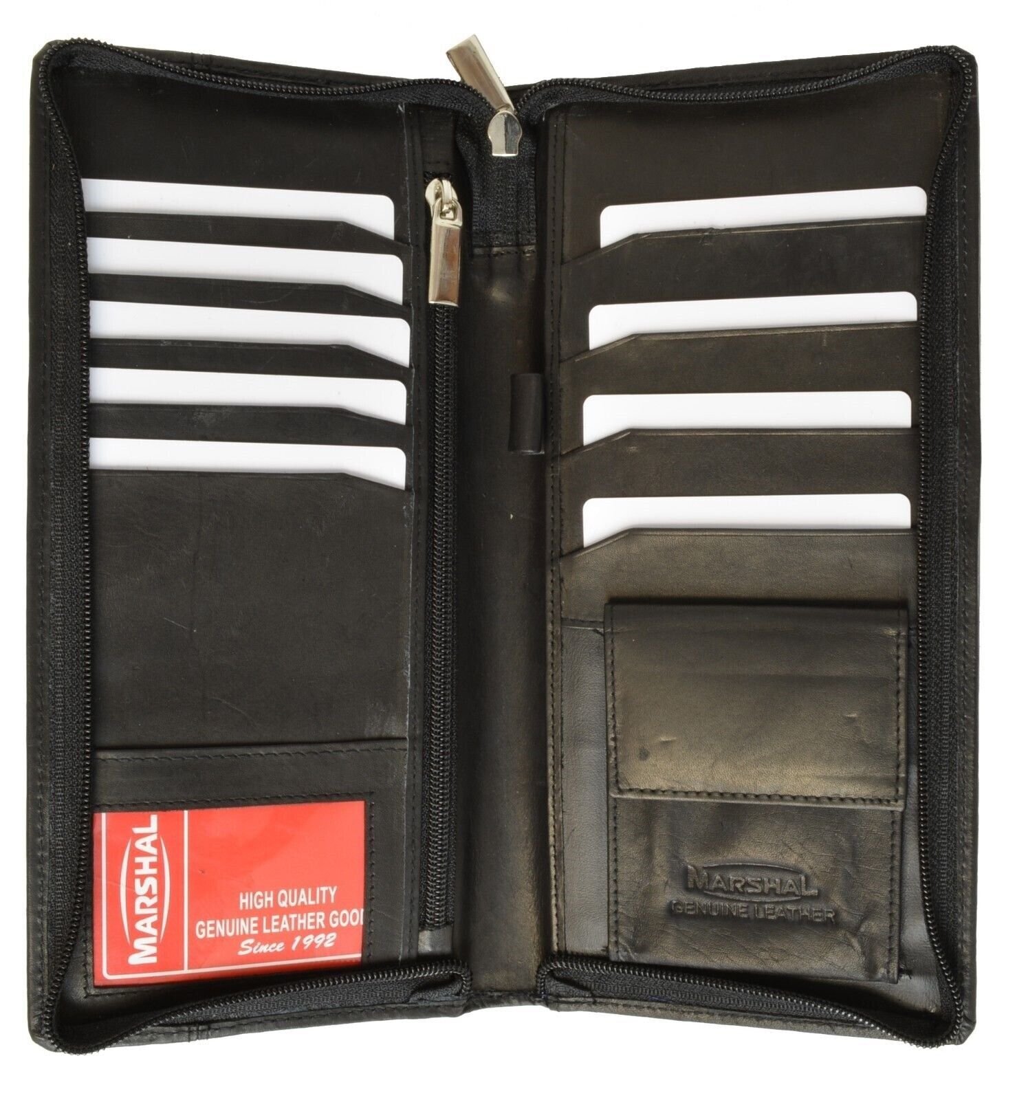 Black Genuine Leather Wallet Passport Cover with ID Holder & Card Slots - Marshal Design-image