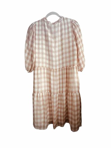 Vestido Nanette Lepore Punto Suizo Rubor Rosa Blanco Cuadros Guinga Cottagecore Talla 10 - Imagen 2 de 11