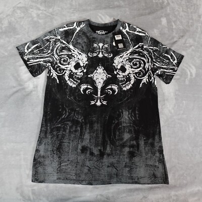 Eighty Eight Skull All Over Print T Shirt Mens L Slim Fit Grunge Goth Y2K Style 