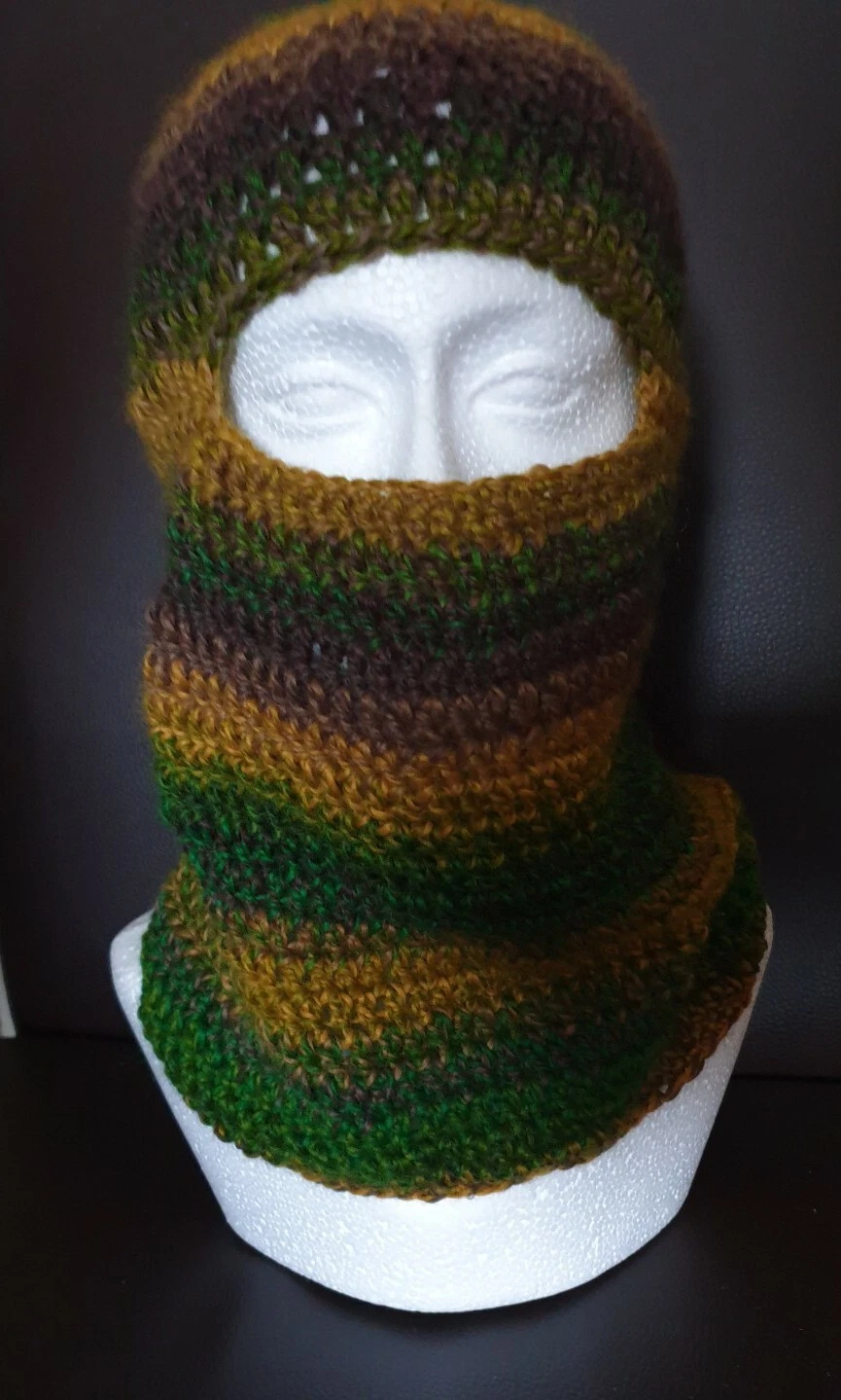 Handmade Crochet Ski Mask. Balaclava. Face Mask. Hat. Muted greens. Wind sheid