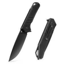 FLISSA Pocket Knife 3.2" D2 Blade G10 Handle EDC Knife w/Button Lock Pocket Clip