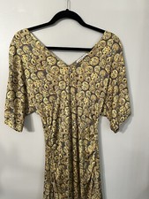 Kathy Kemp Anna Women’s Dress Sz2 Brown Coin Design Cinch Waist Flutter Sleeve